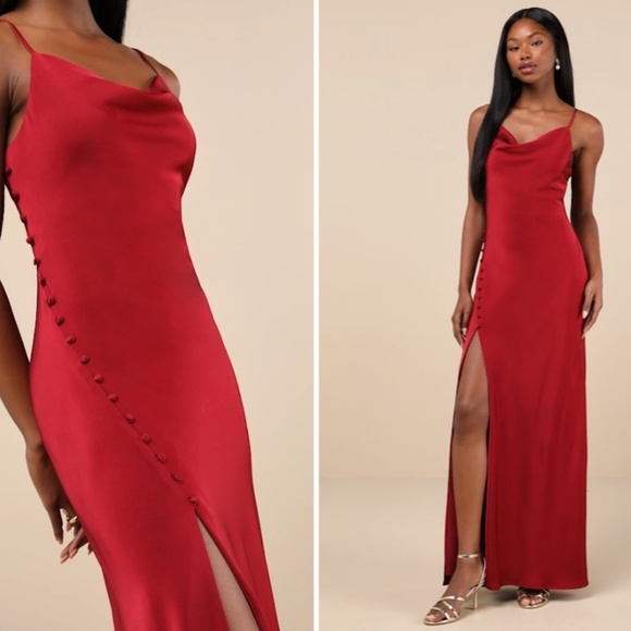 LULU's Sexy Prom Wedding Bridesmaid Satin Elegant Sophisticated Maxi Dress - Picture 1 of 5